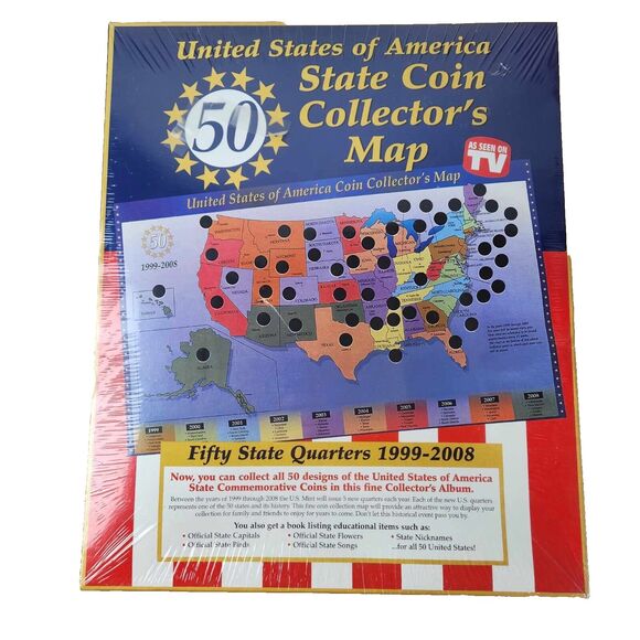 USA 50 State Quarter Coin Collectors Map 1999 - 2008 NOS Sealed (No Coins) - Picture 1 of 4